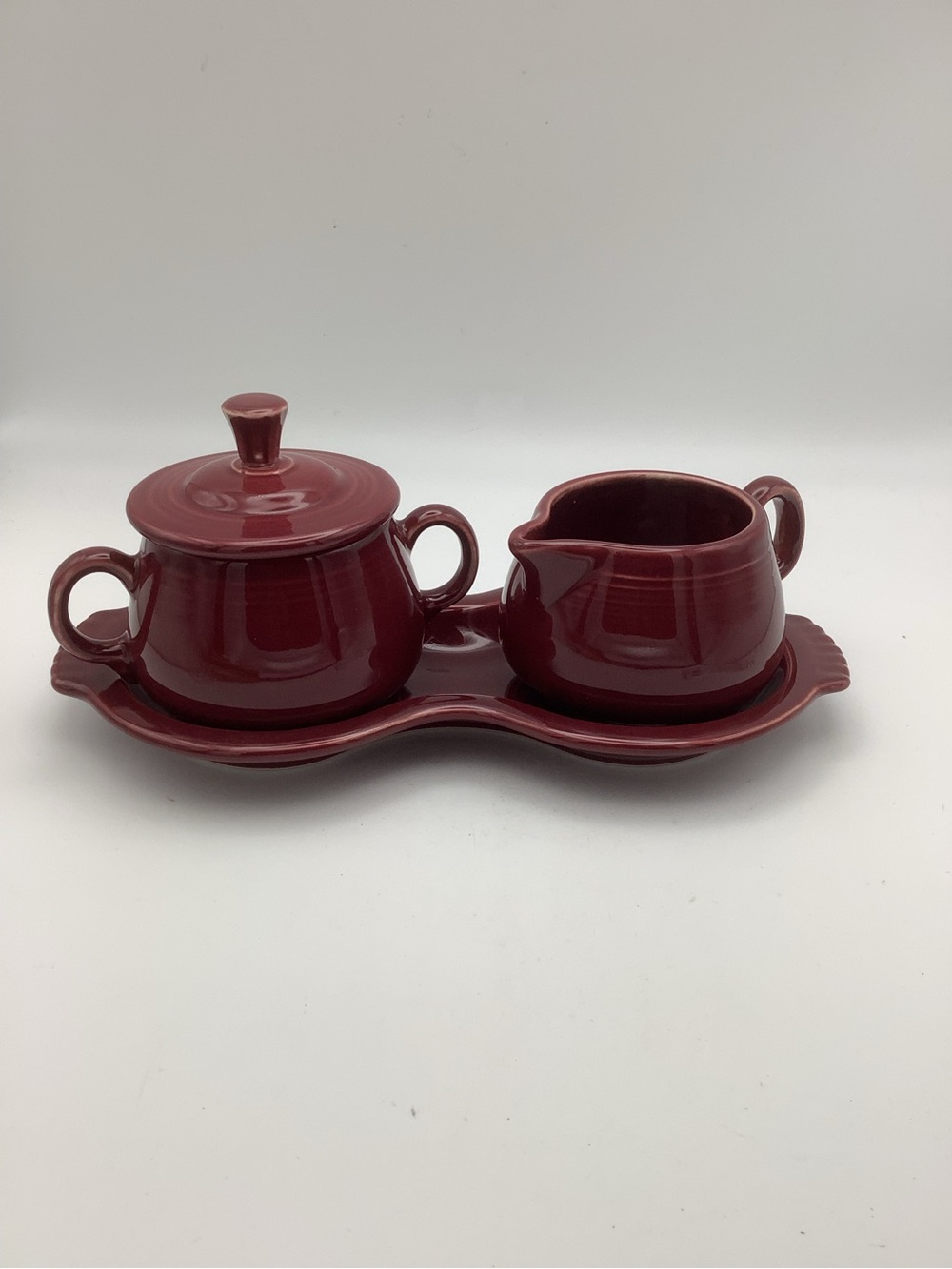 Fiestaware Cinnabar Creamer and Covered Sugar Set with Tray - Picture 2 of 12